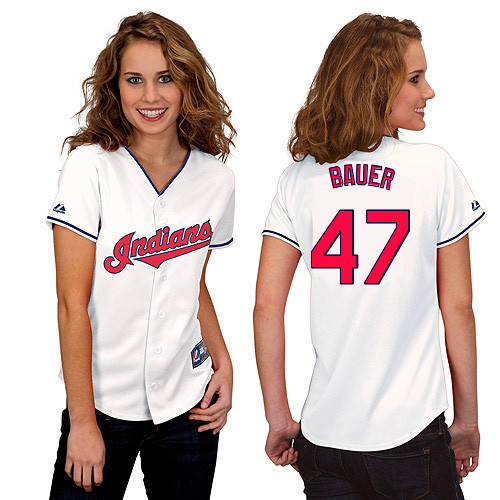 Trevor Bauer #47 mlb Jersey-Cleveland Indians Women's Authentic Home White Cool Base Baseball Jersey